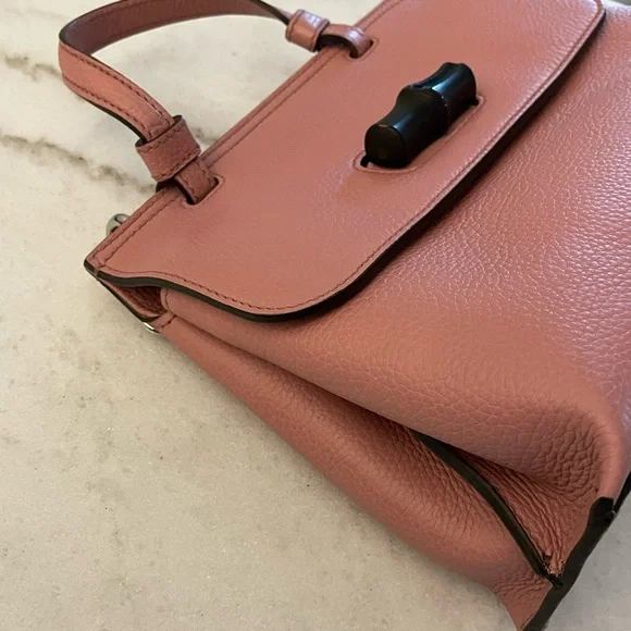 Gucci Bamboo Daily Dusty Rose Blush Pink Leather Satchel - Picture 6 of 16